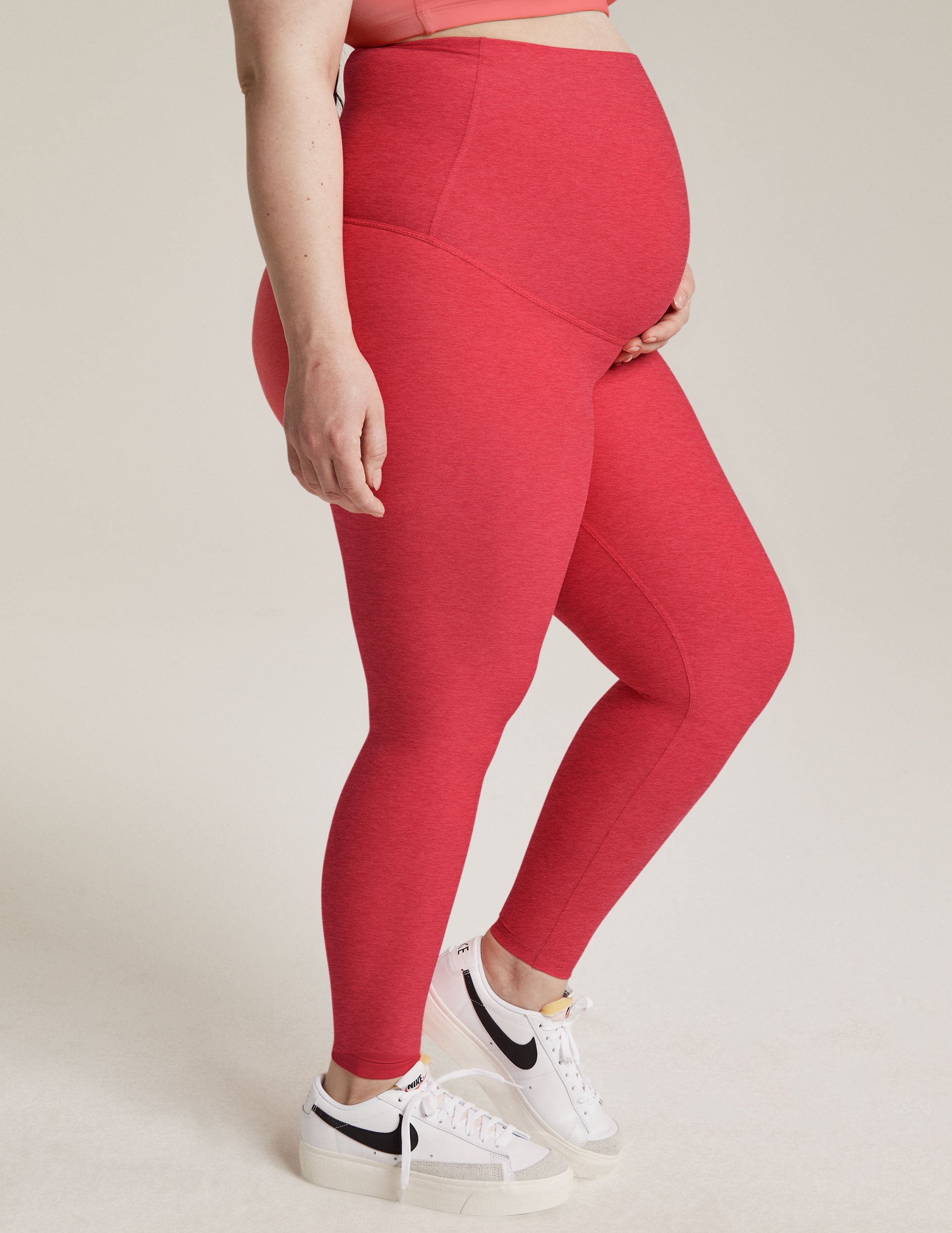 red maternity high waisted midi legging