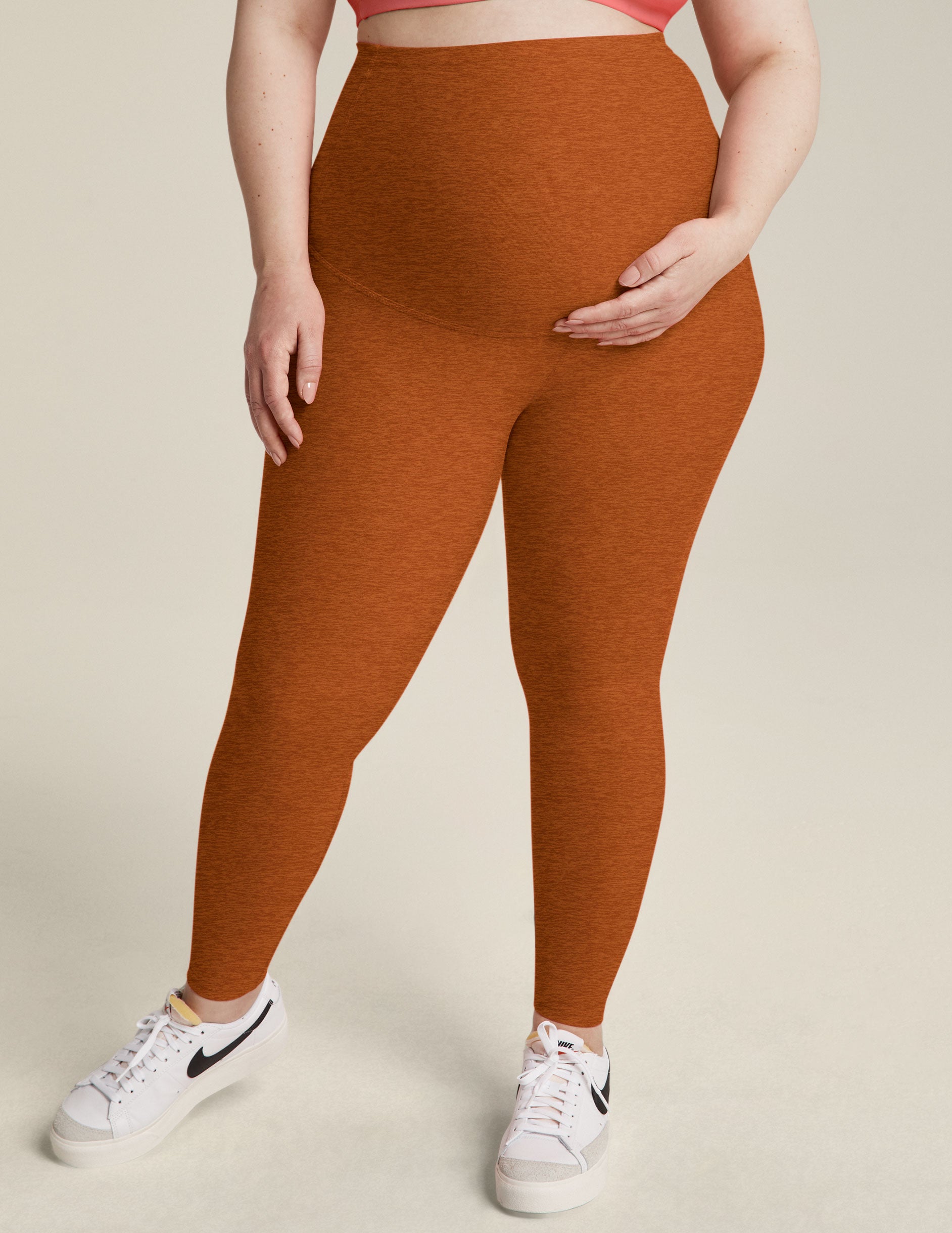 brown maternity midi leggings.