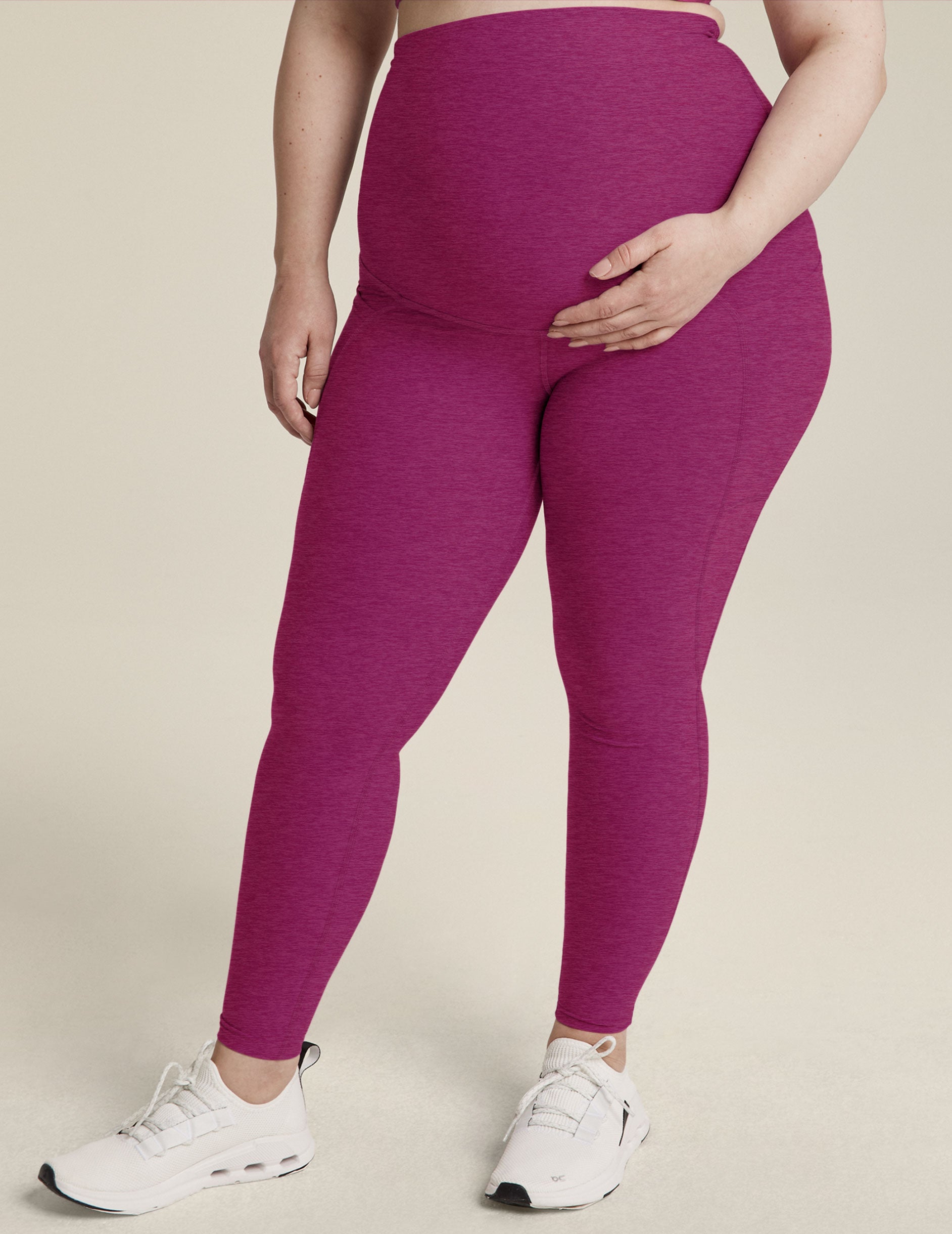 purple maternity midi leggings with pockets