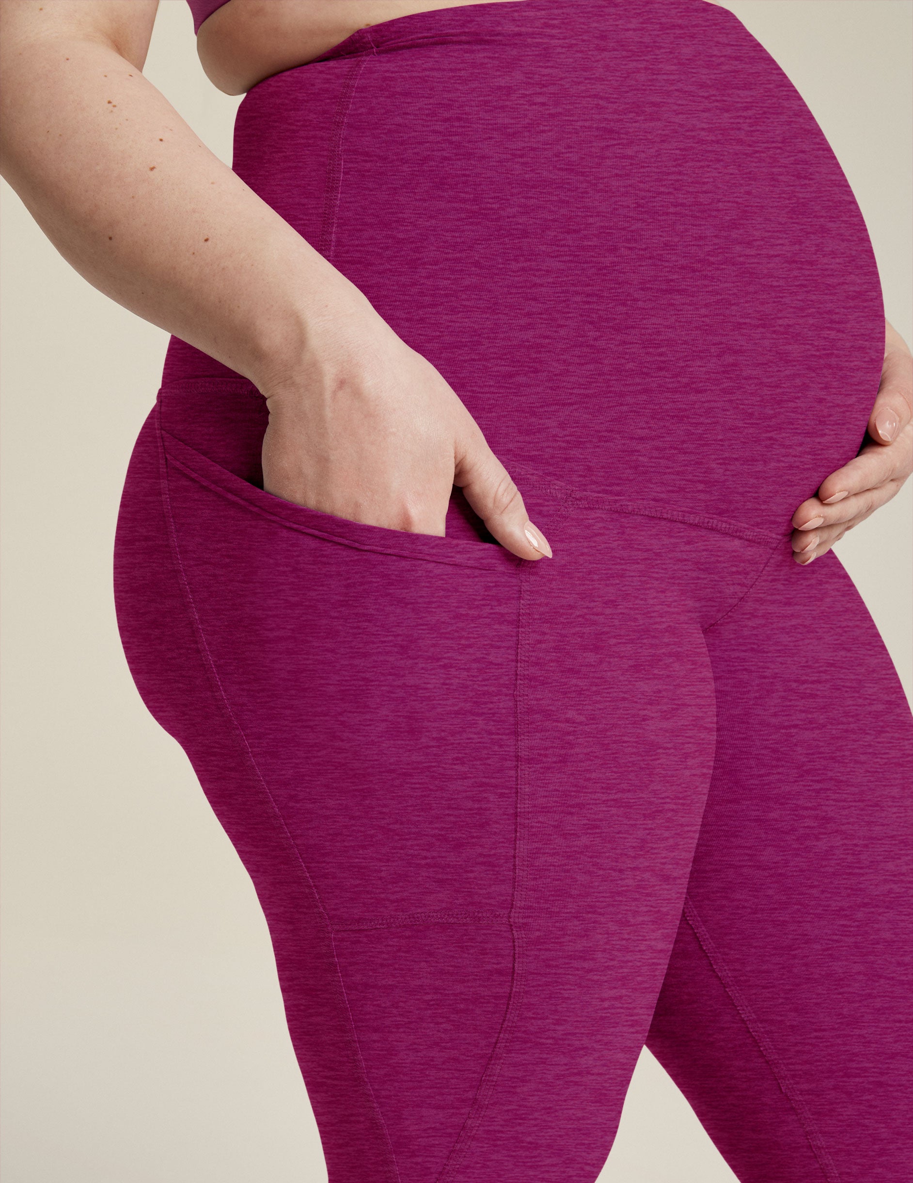 purple maternity midi leggings with pockets