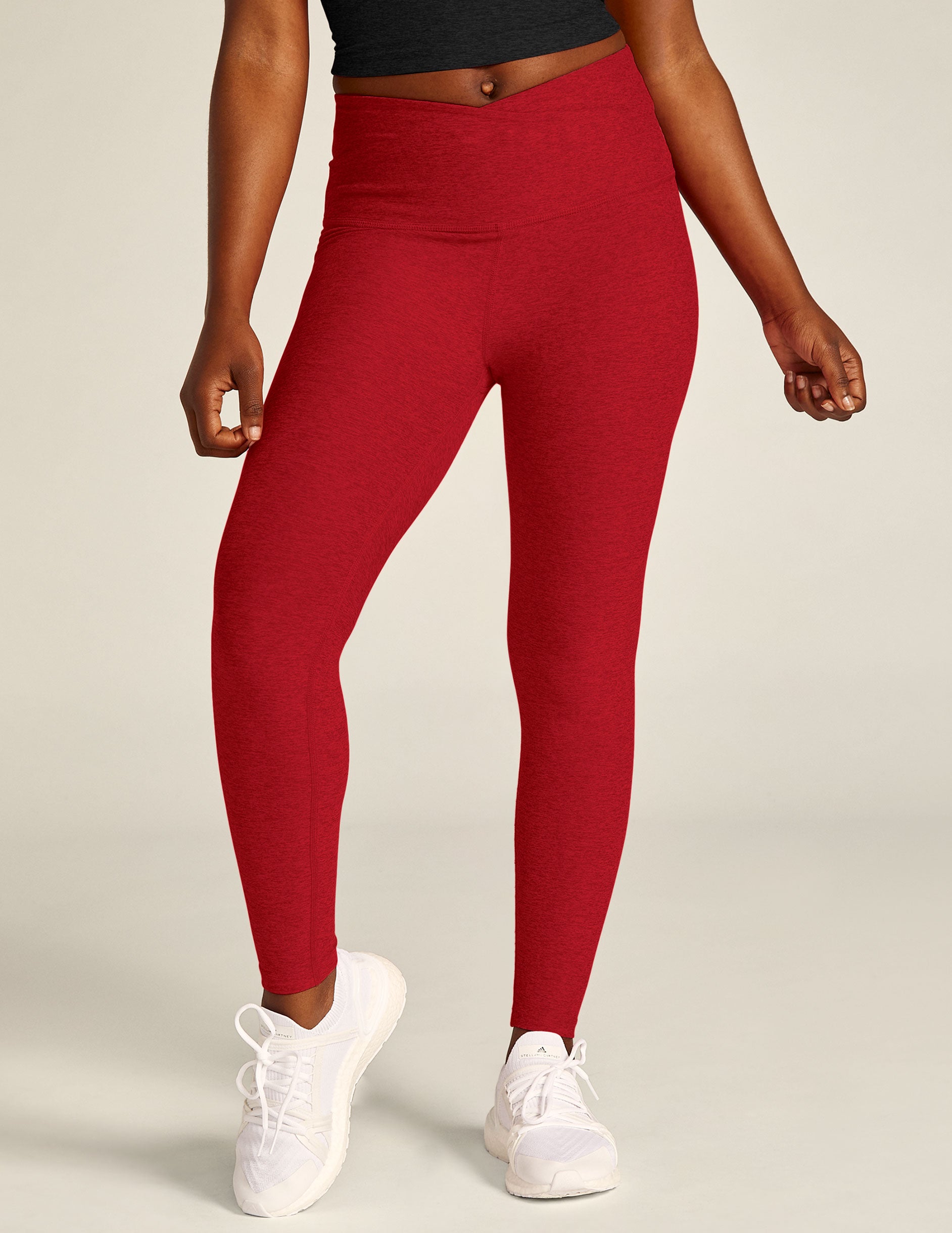 Beyond Yoga Spacedye at Your Leisure High Waisted Midi Legging Ruby Red Heather L