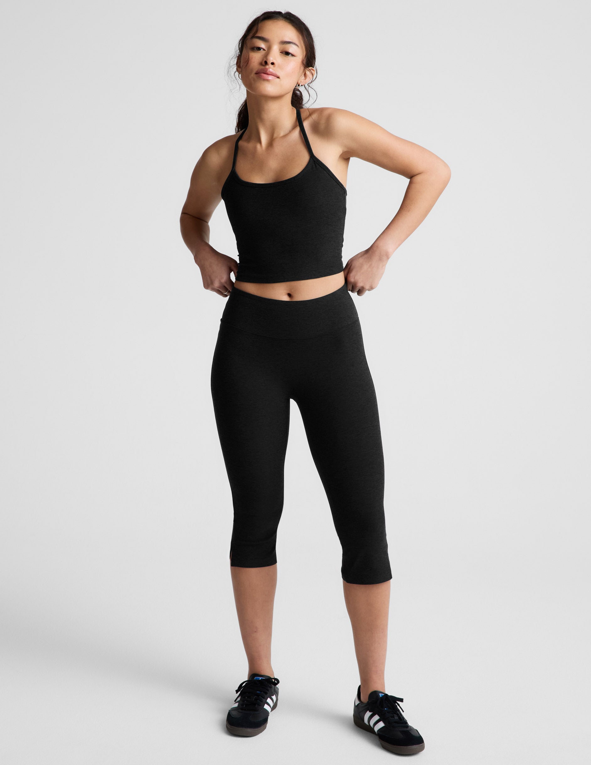 Mid-Rise Slit Pedal Pusher Spacedye Legging - Black | Beyond Yoga