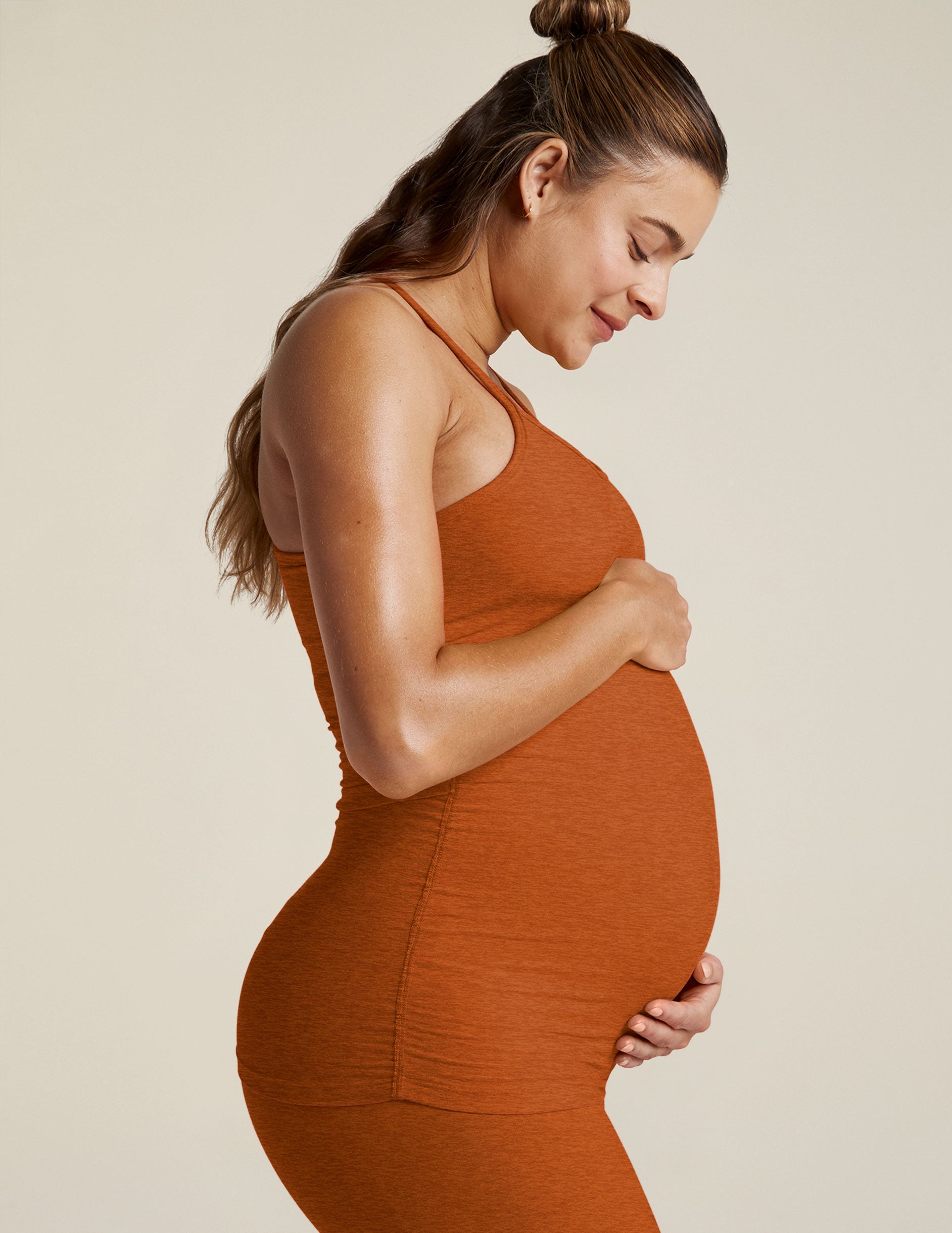 brown maternity racerback slim strapped tank top.