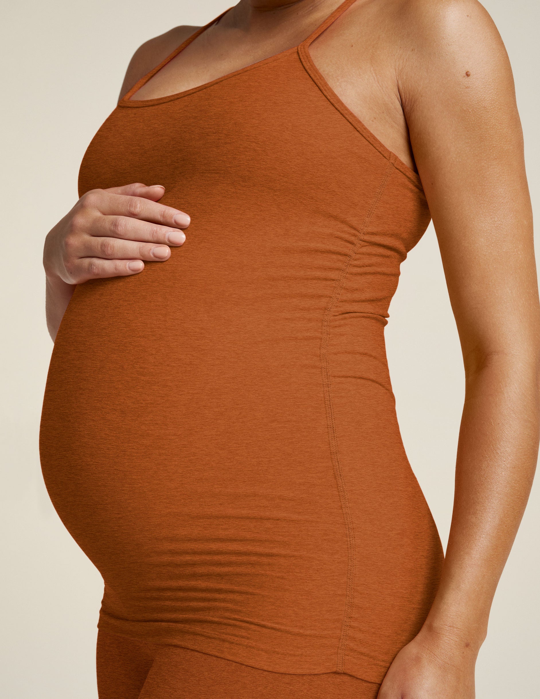 brown maternity racerback slim strapped tank top.