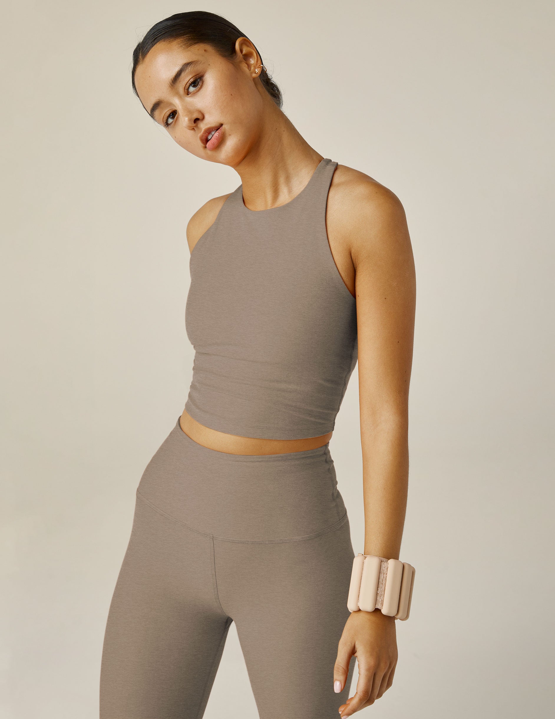 brown high neck racerback cropped tank