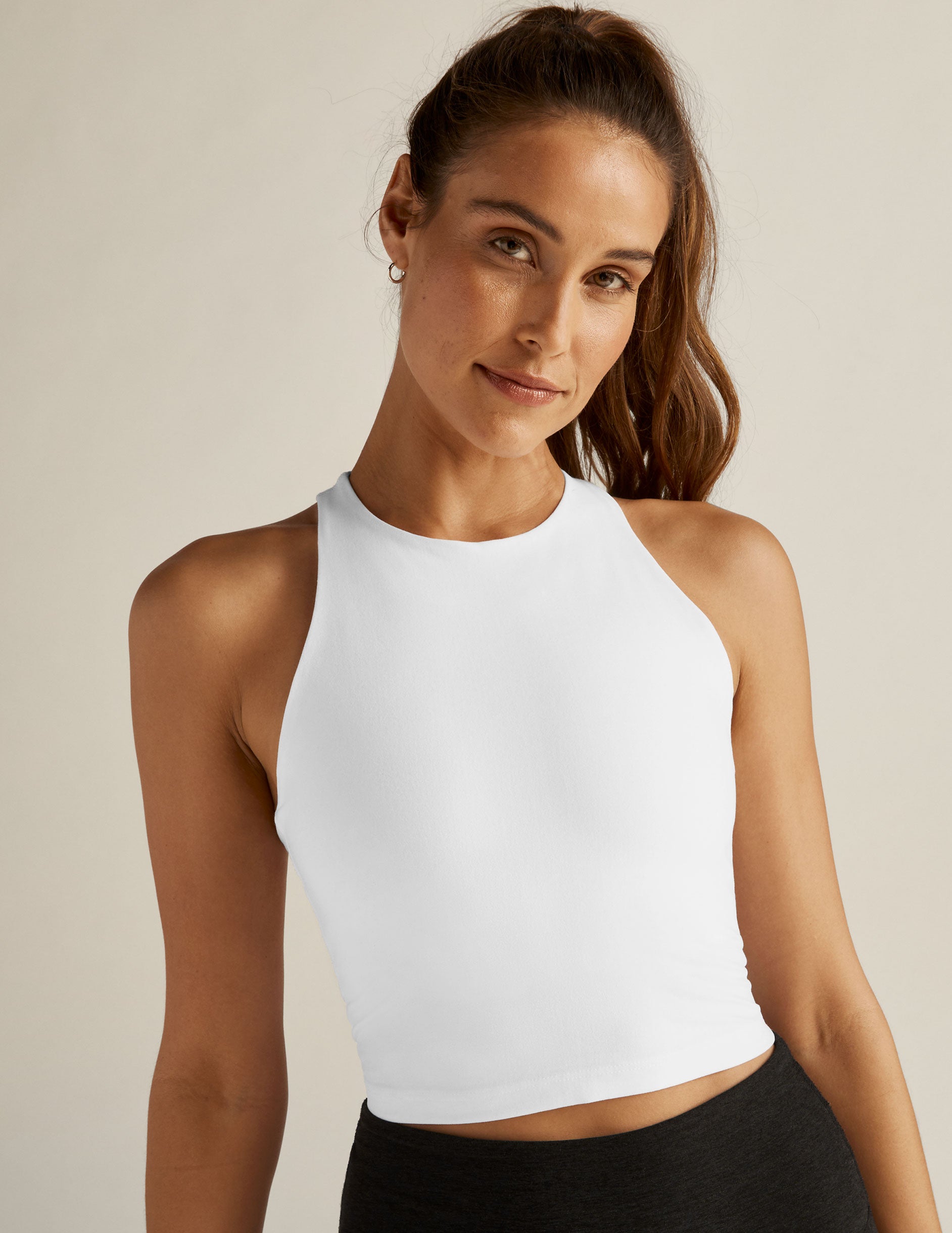 white high neck racerback cropped tank