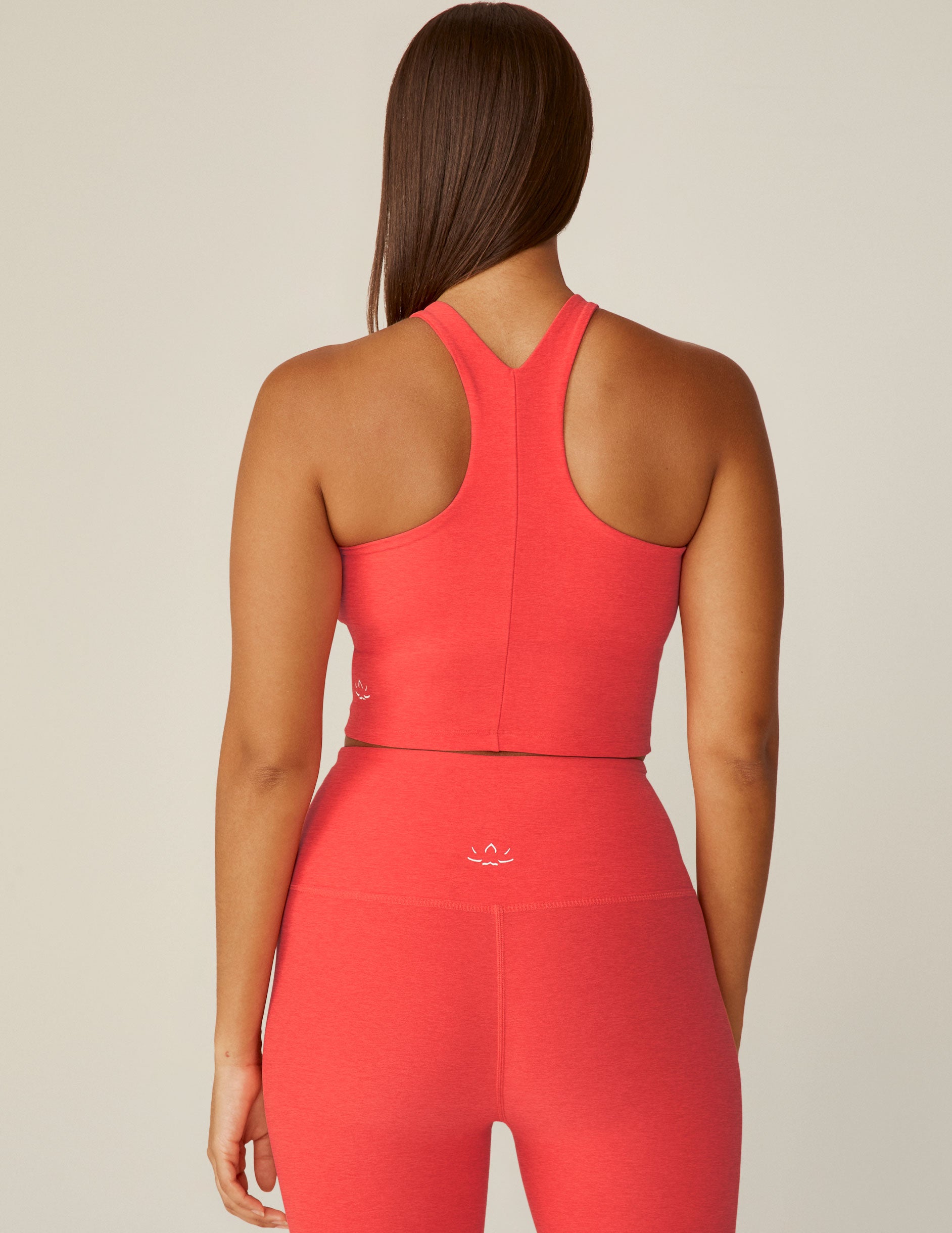 red high-neck racerback cropped tank. 
