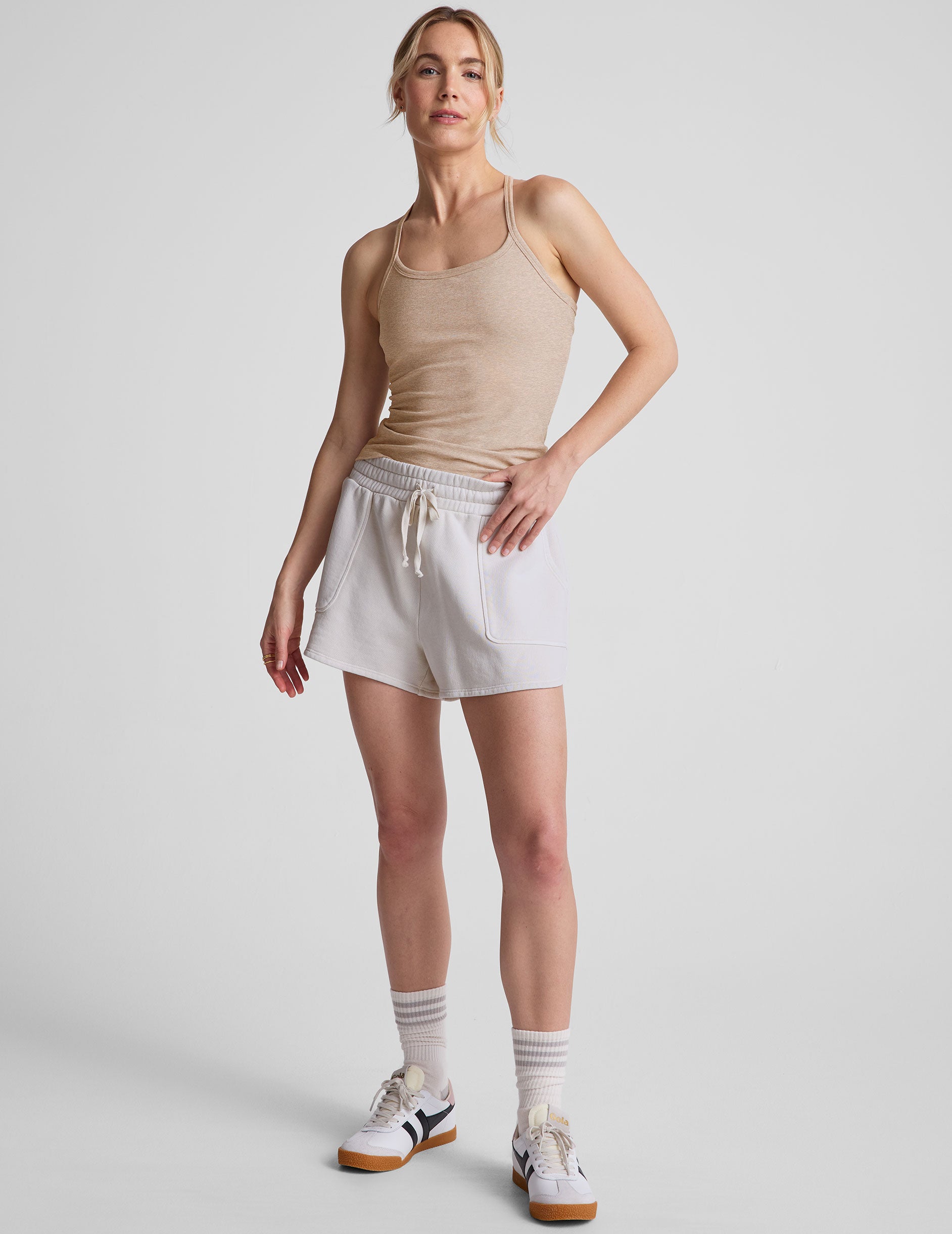 brown full length slim strapped racerback tank top.
