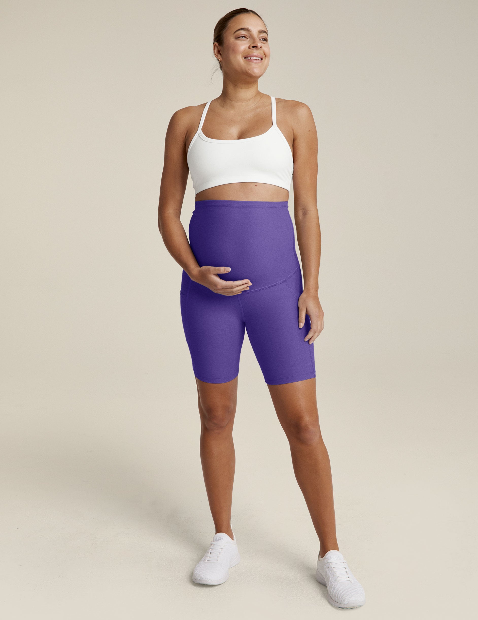 purple maternity biker short