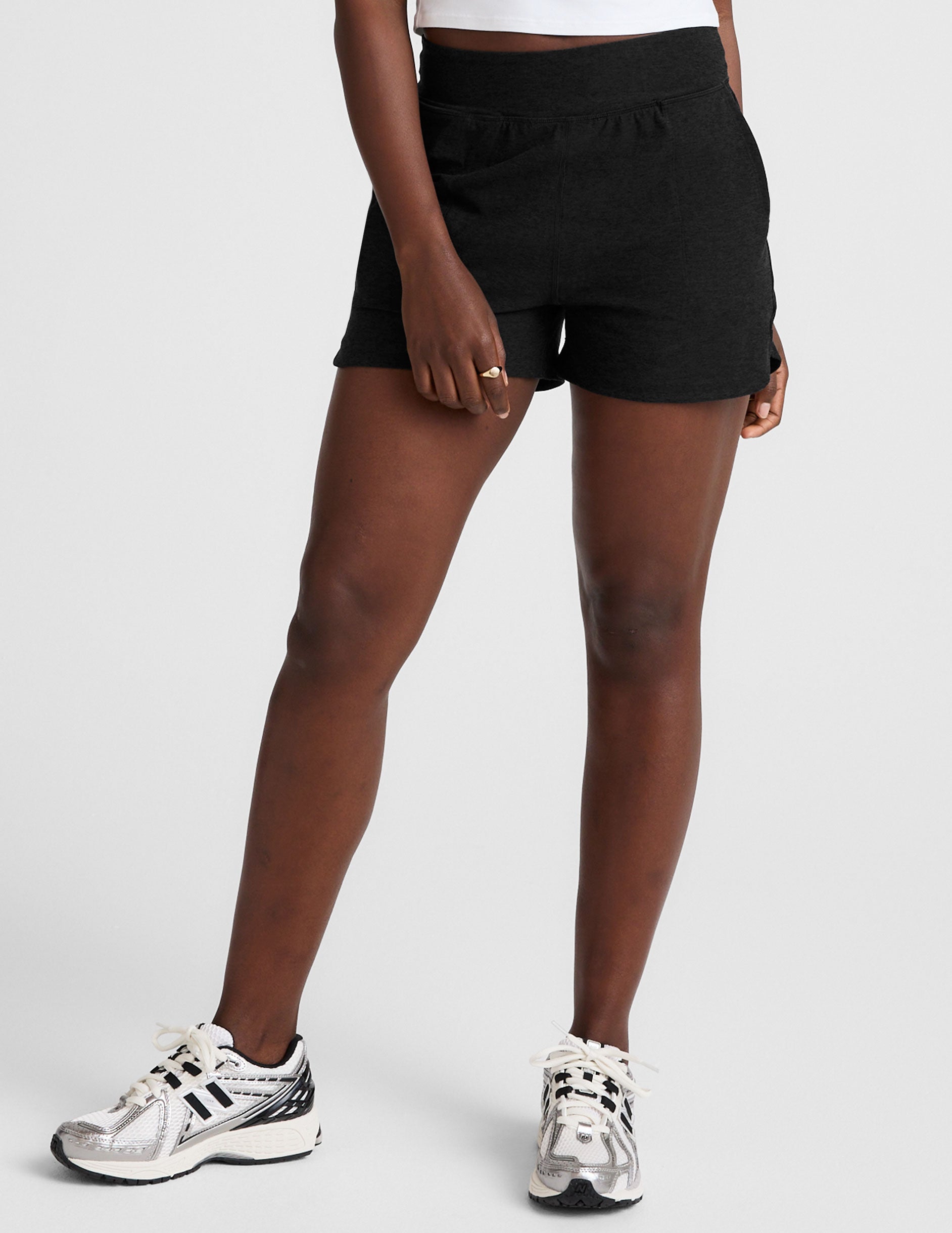 black 3" inseam shorts with pockets.