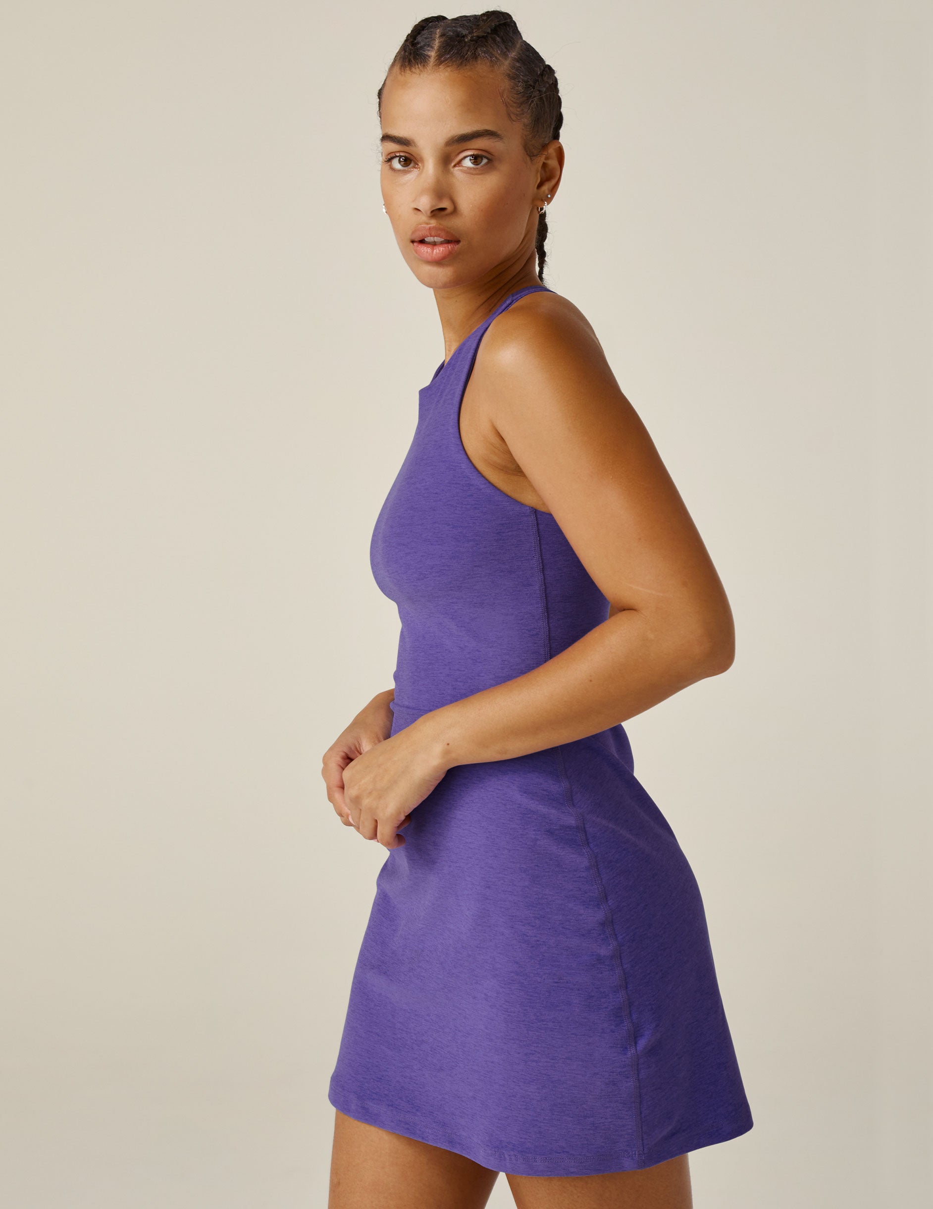 purple high neck racerback dress
