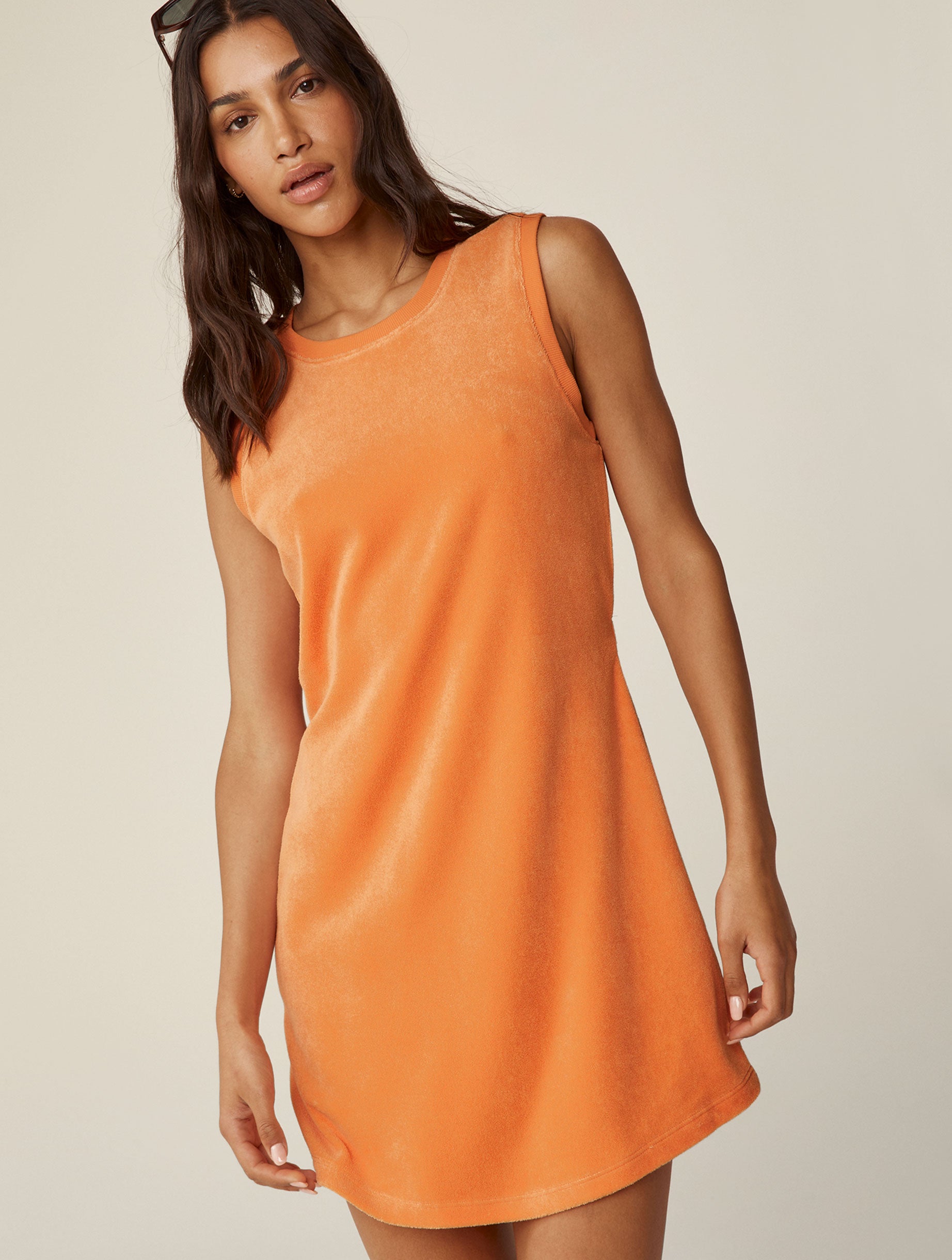 orange mini terry fabric dress.