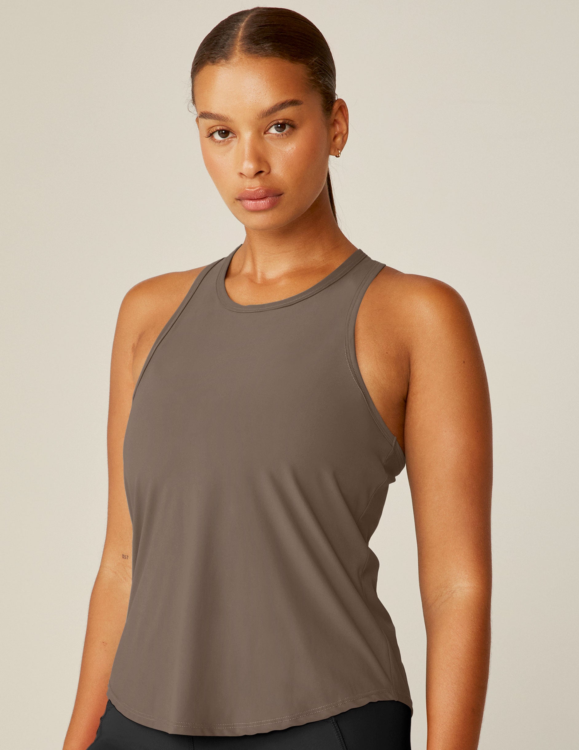 brown powerbeyond scoop neck racerback tank top.