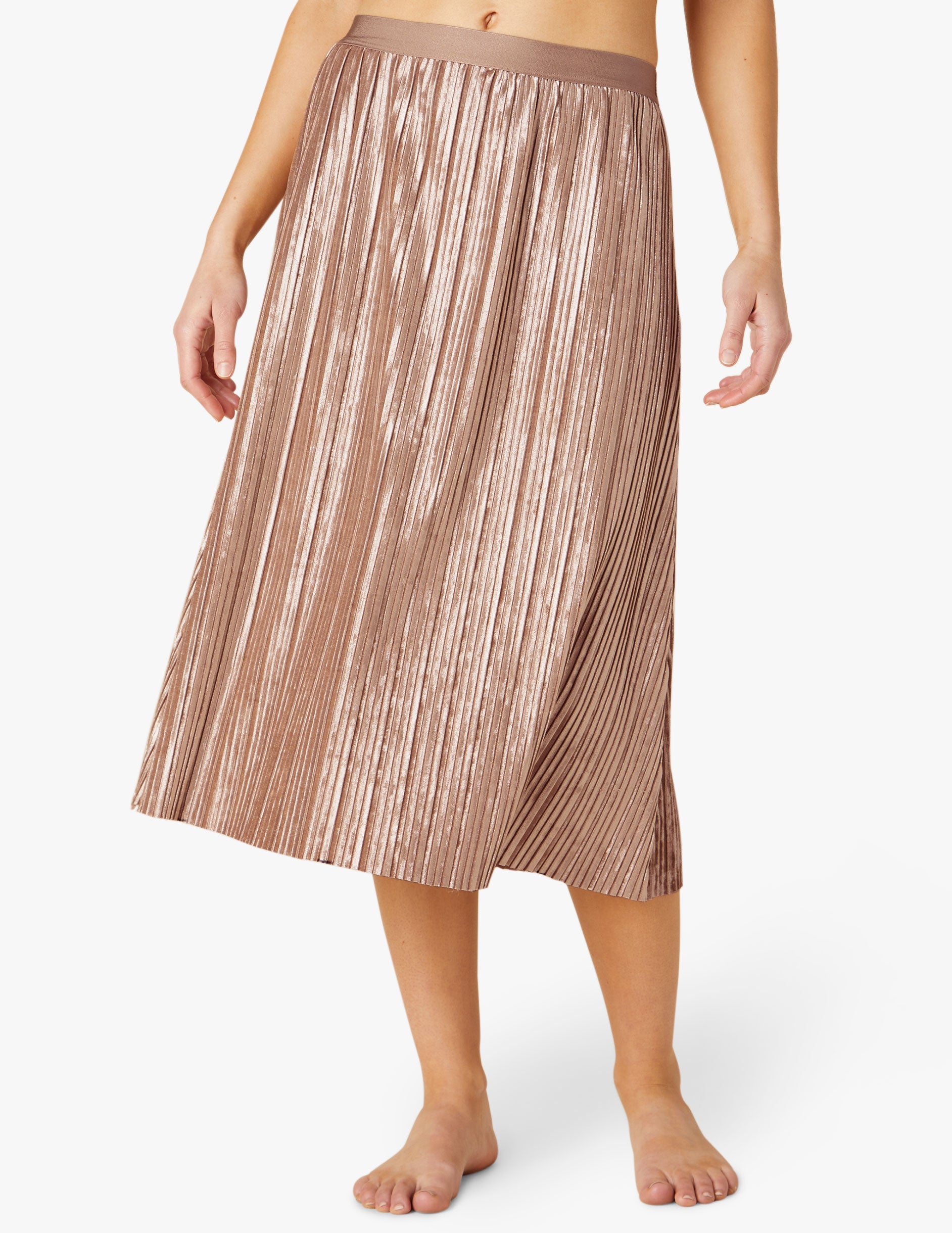 gold pleated velvet midi skirt
