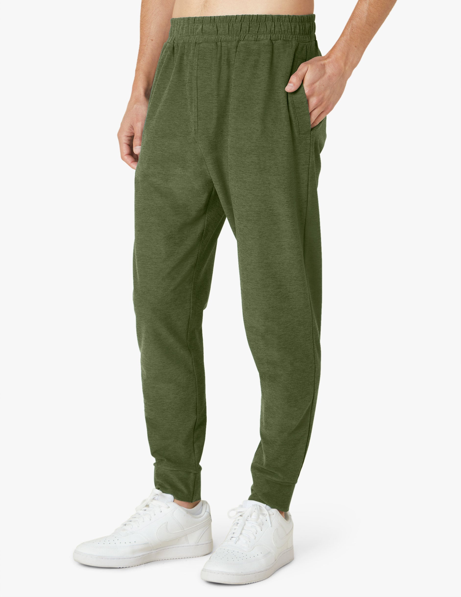 green mens sweatpants with drawstring at waist