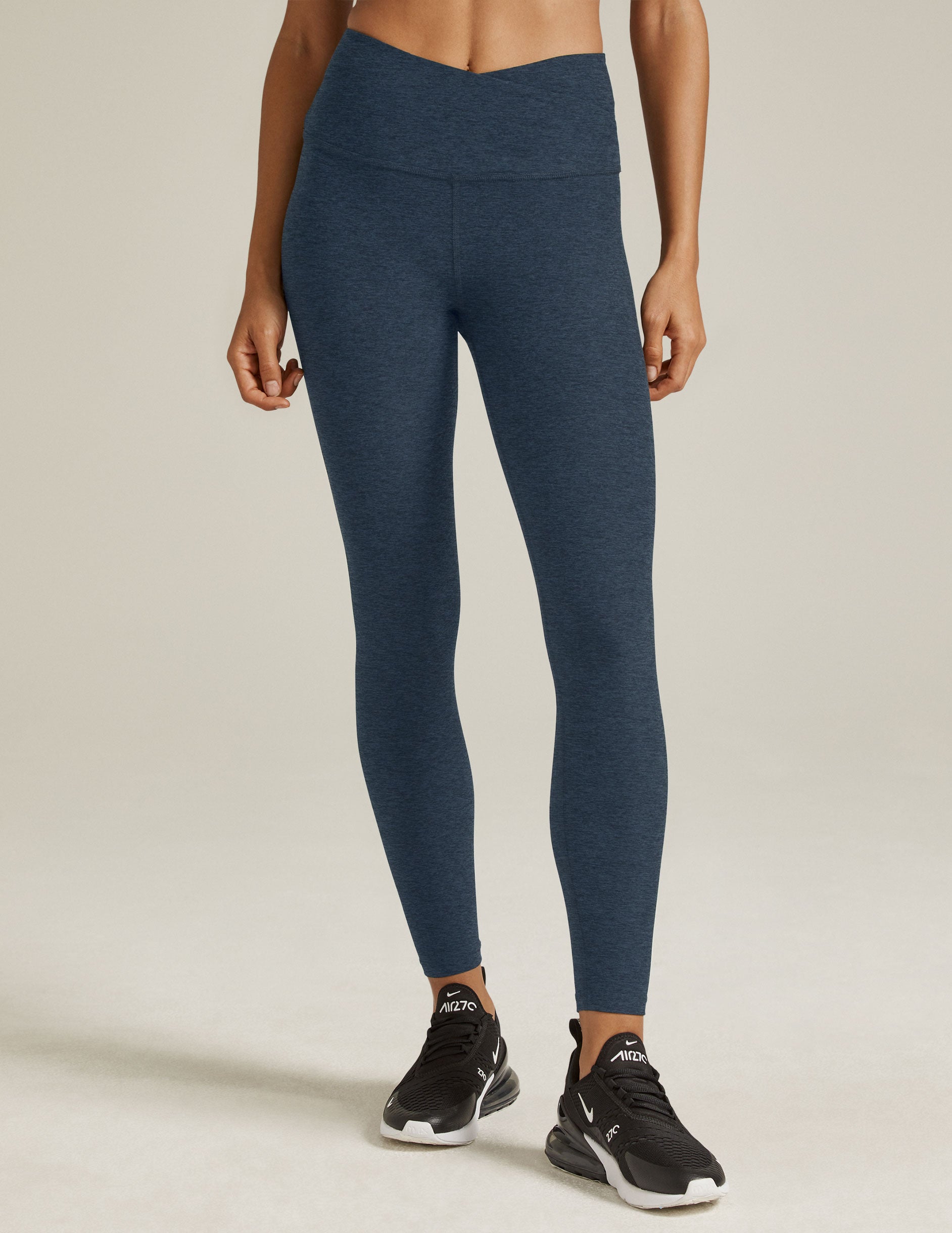 blue criss cross front detail midi legging