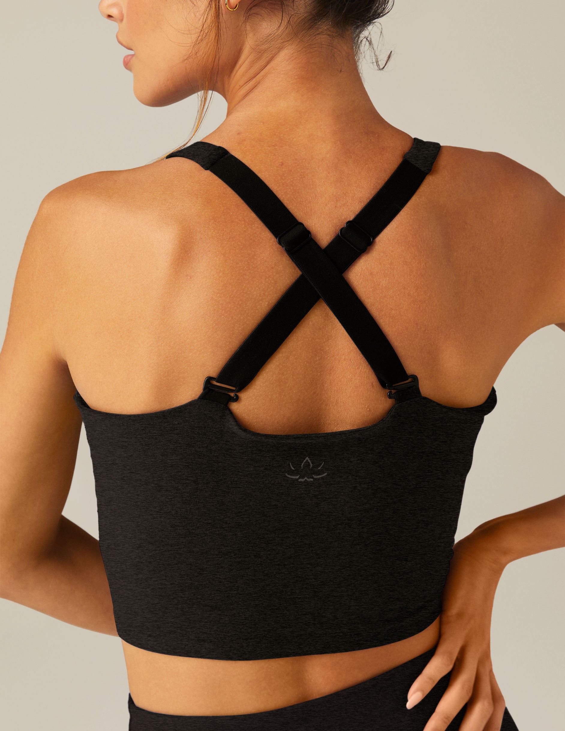 black crop v neck top with criss cross back detail