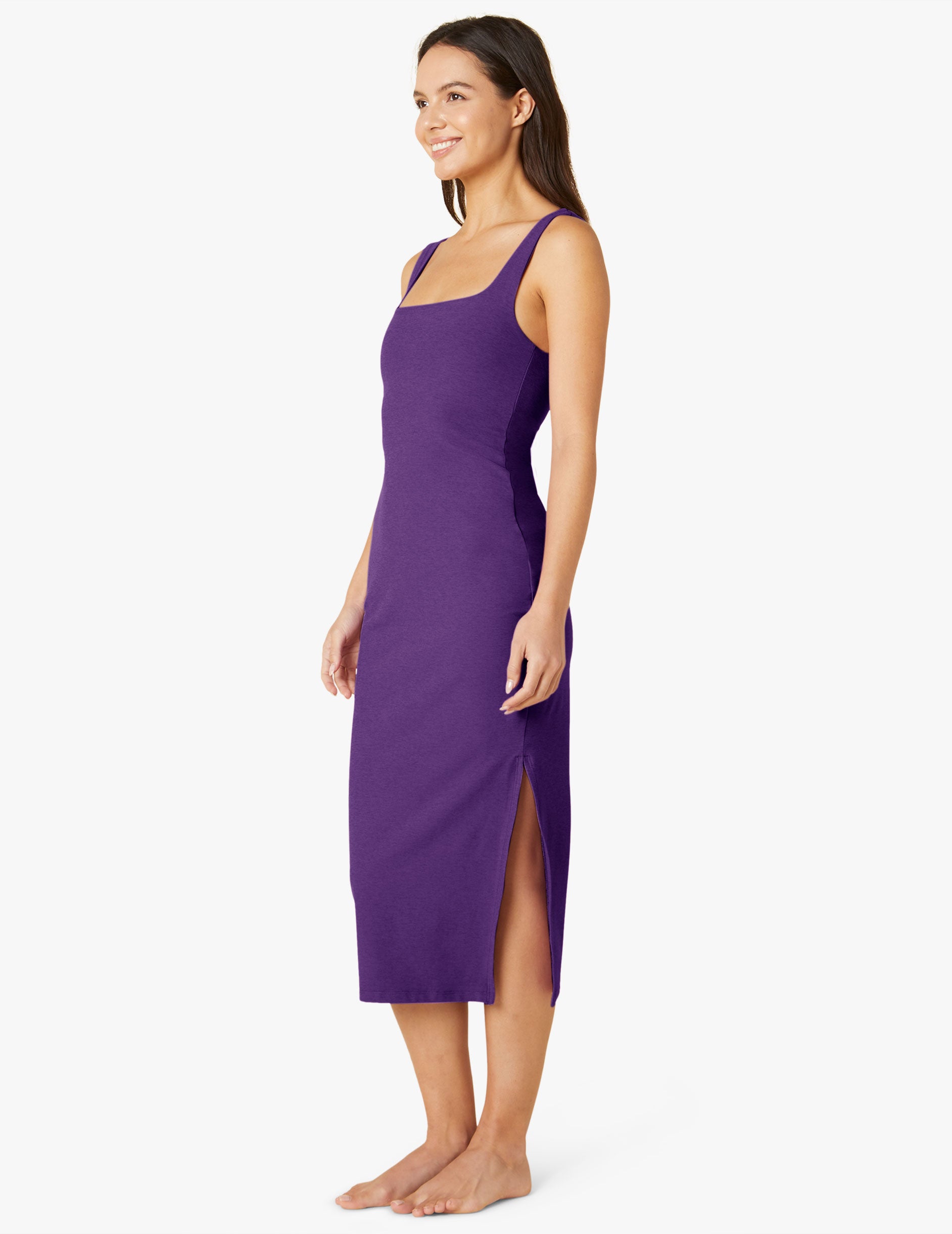 purple sleeveless maxi square neck dress 