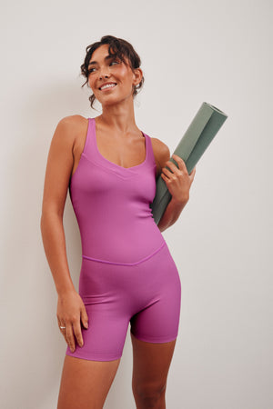 Routine Ribbed Biker Short in Sunset Violet