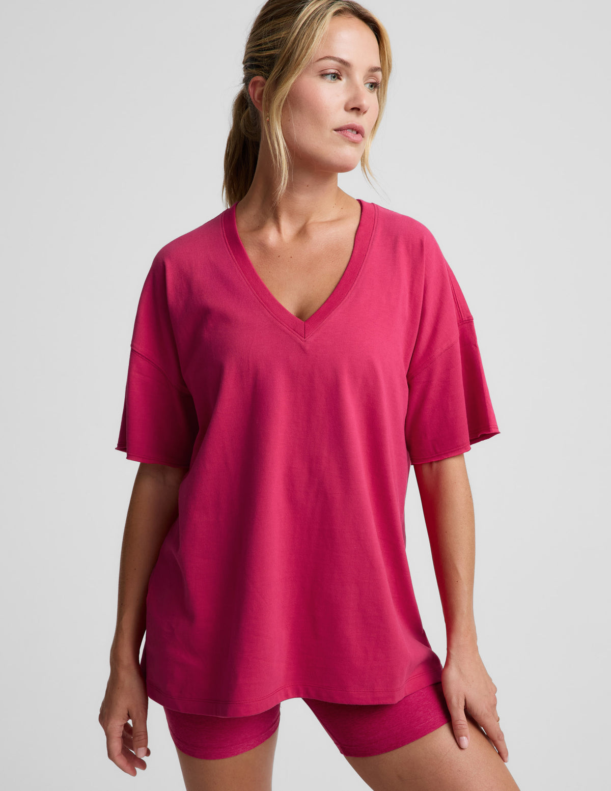 SoftKnit Better Than Ever Oversized V-Neck Cotton Tee | Beyond Yoga
