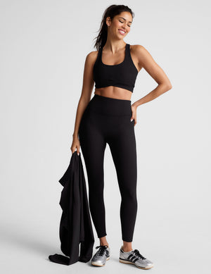 black midi length ribbed leggings with a 4