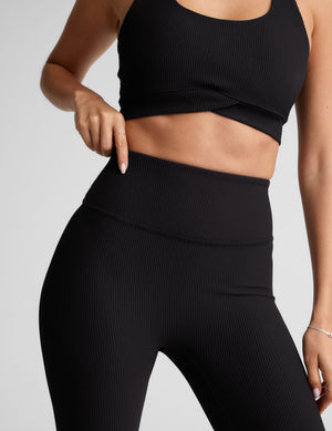 black midi length ribbed leggings with a 4