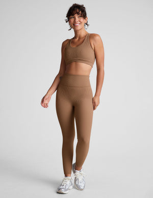 brown midi length leggings with a 4