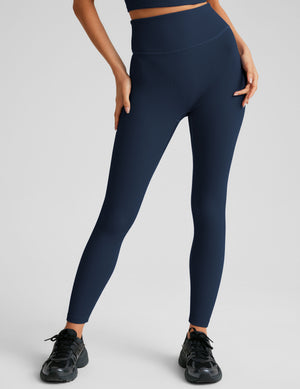 blue high-waisted midi ribbed leggings. 