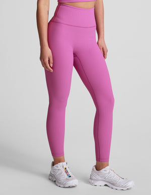 pink midi length ribbed leggings with a 4