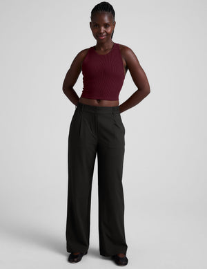 red ribbed high-neck cropped racerback tank. 