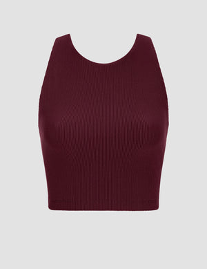 red ribbed high-neck cropped racerback tank. 