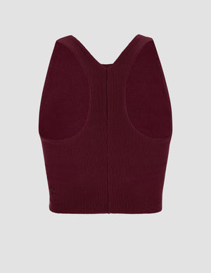 red ribbed high-neck cropped racerback tank. 