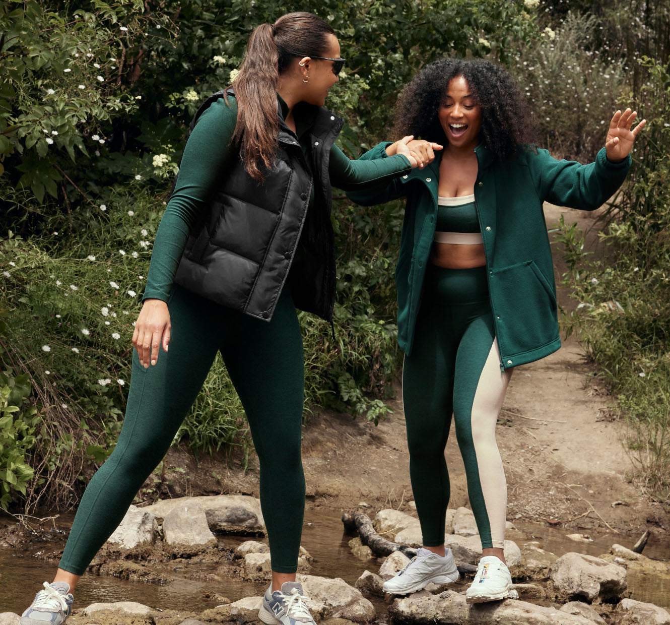 green color block bra top paired with matching midi legging