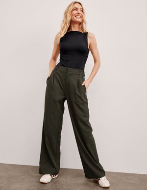 Status Wide Leg Trouser Pants - Olive Green Status Wide Leg Trouser Pants - Olive Green