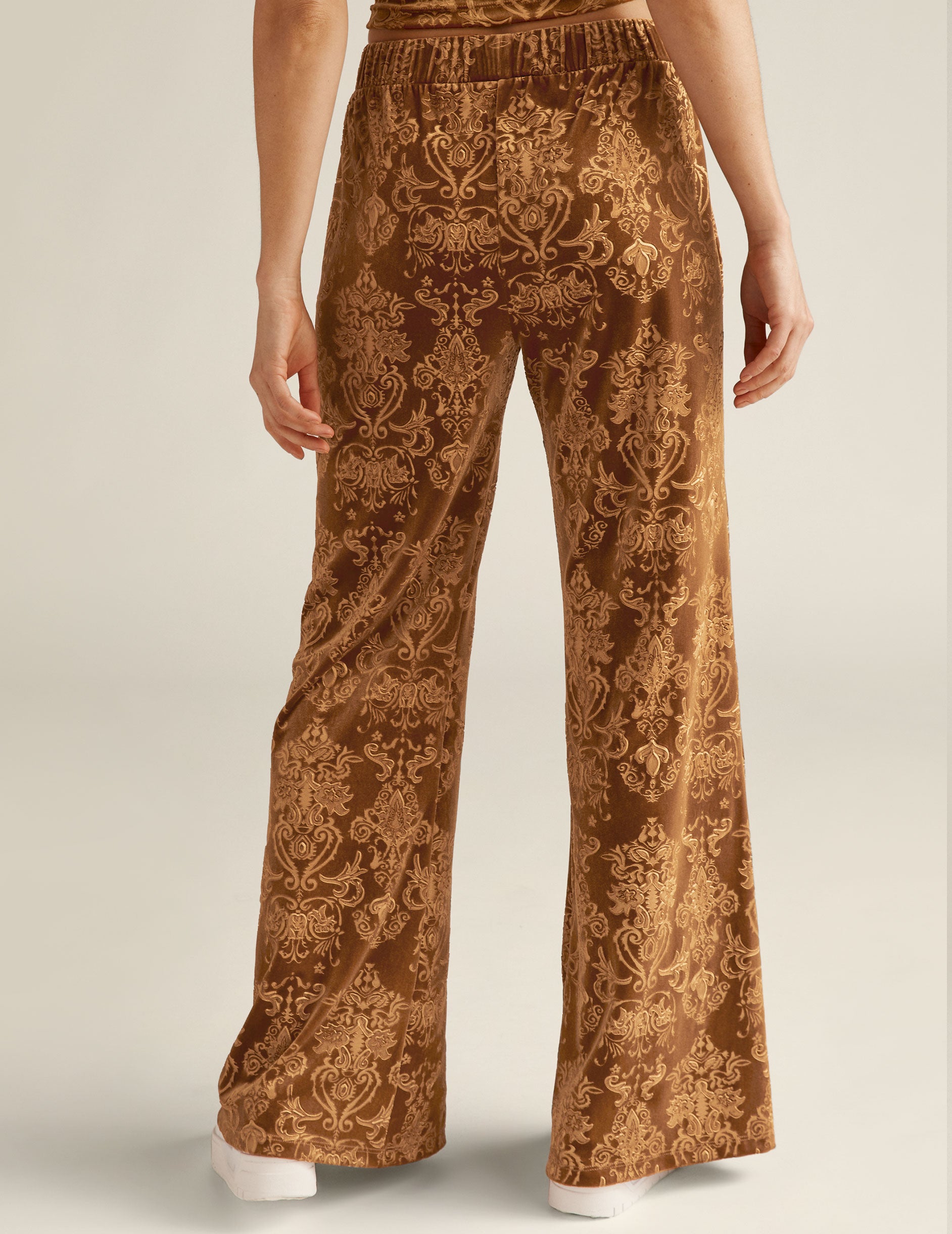 brown printed velvet 31" pants. 