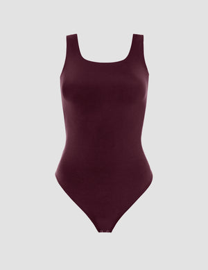 red double-layered square neckline bodysuit. 