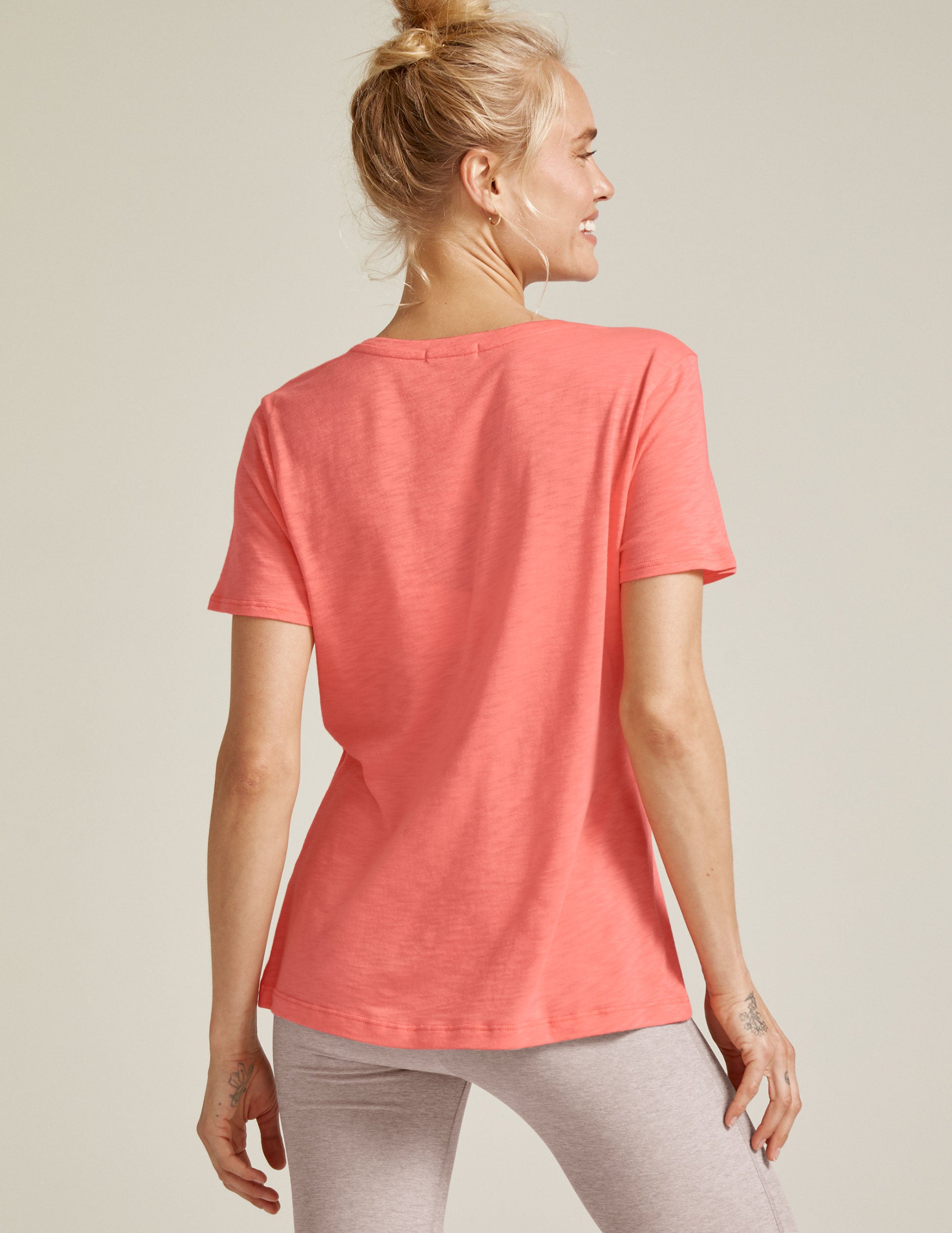 pink short sleeve v neck top