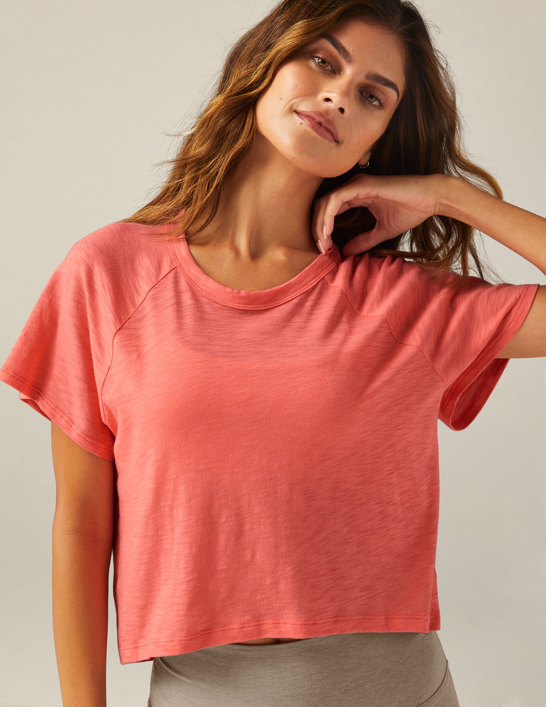 pink crop short sleeve top