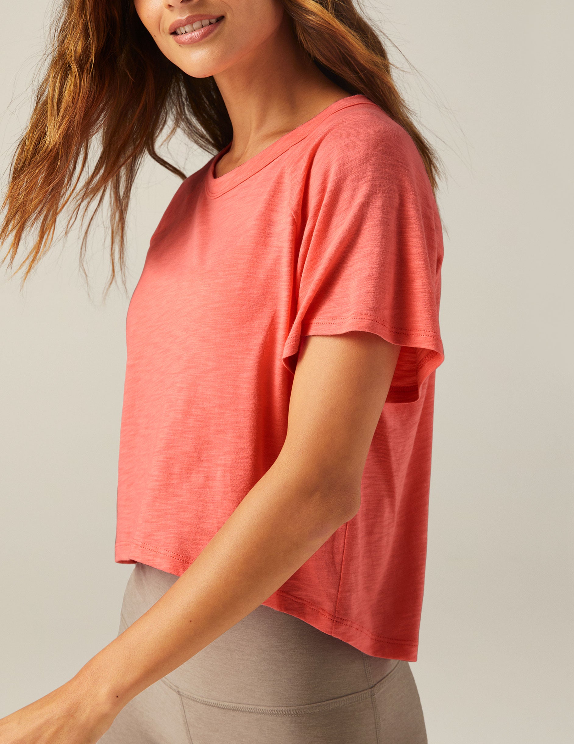 pink crop short sleeve top