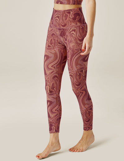 red marbled design midi legging