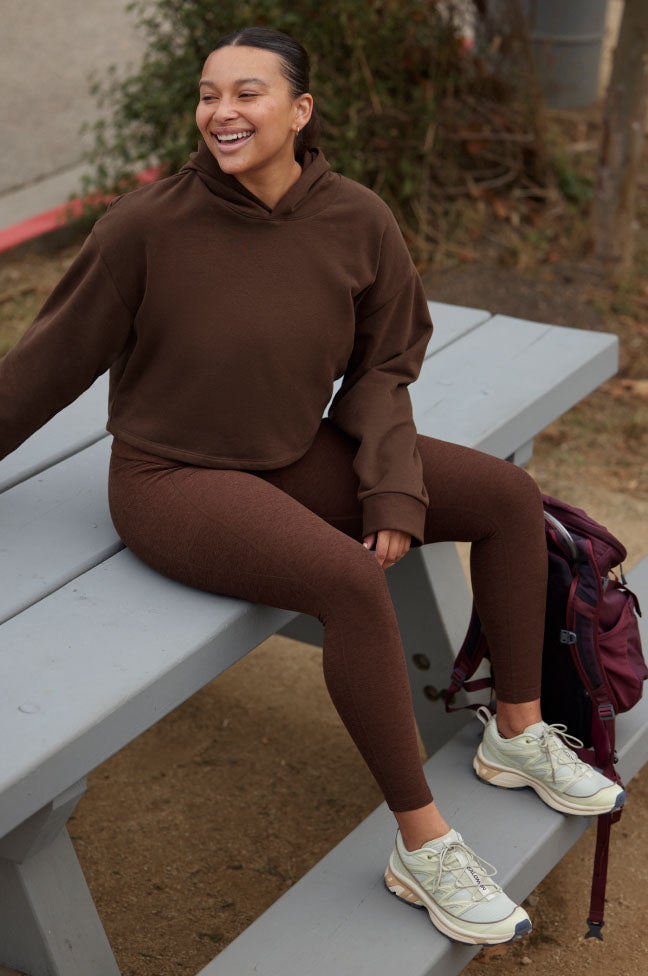 brown hoodie and brown midi legging