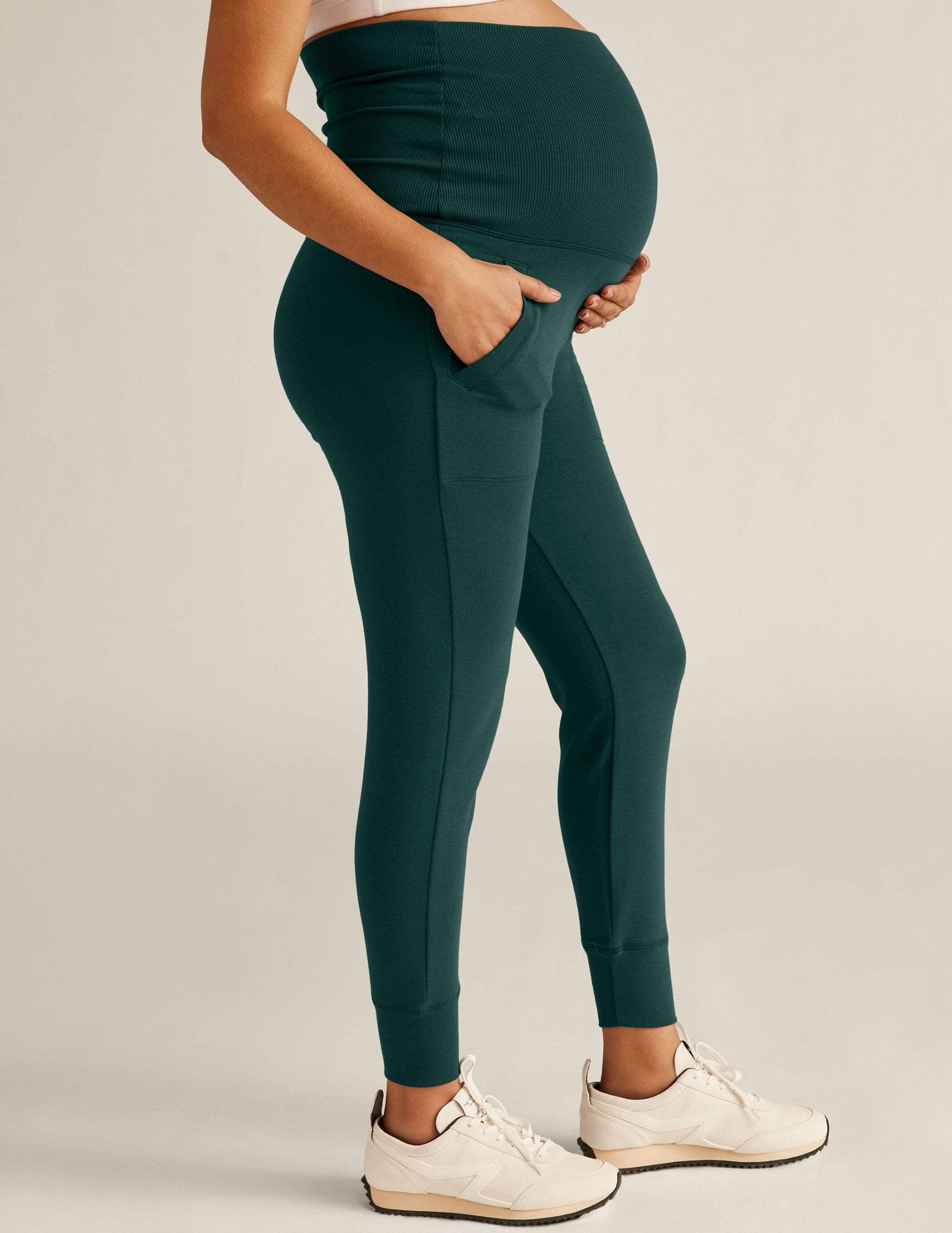 green maternity midi sweatpants.