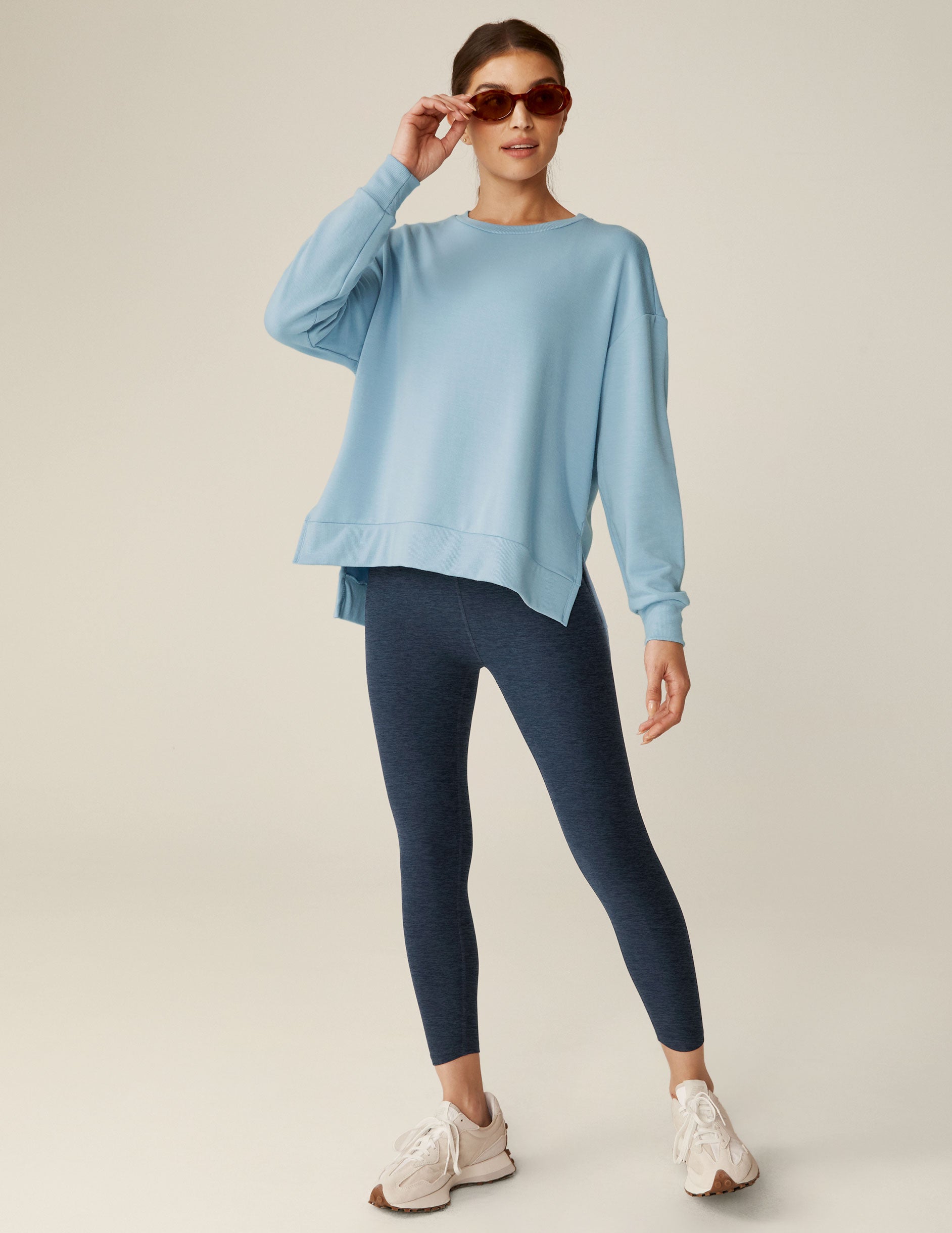 blue relaxed fit crew neck sweater. 