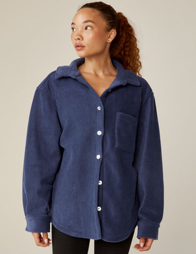 blue fleece button up shirt jacket