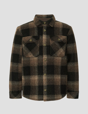 plaid wool blend men's shirt jacket on a light background. 