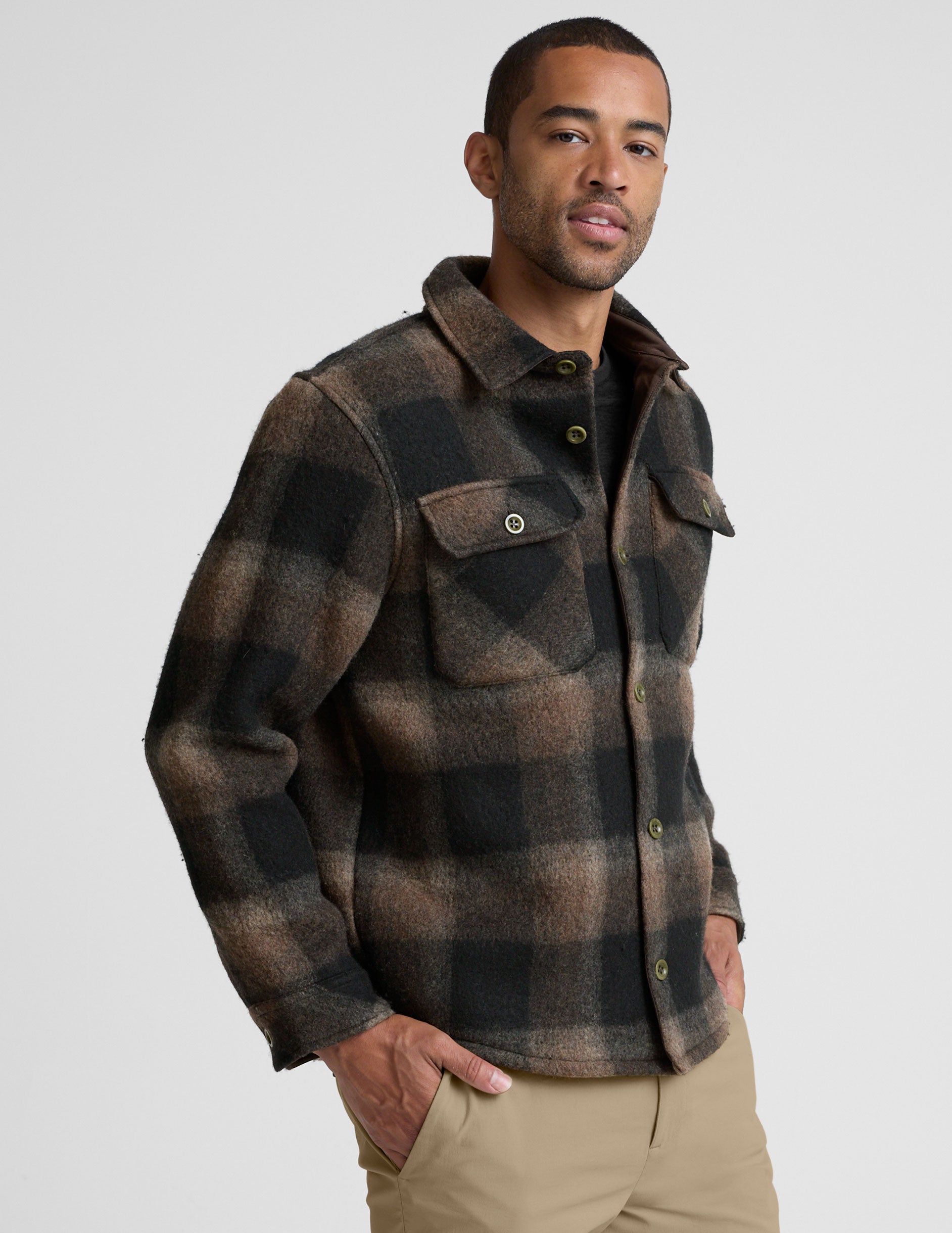 Plaid Wool Blend Men's Shirt Jacket | Beyond Yoga