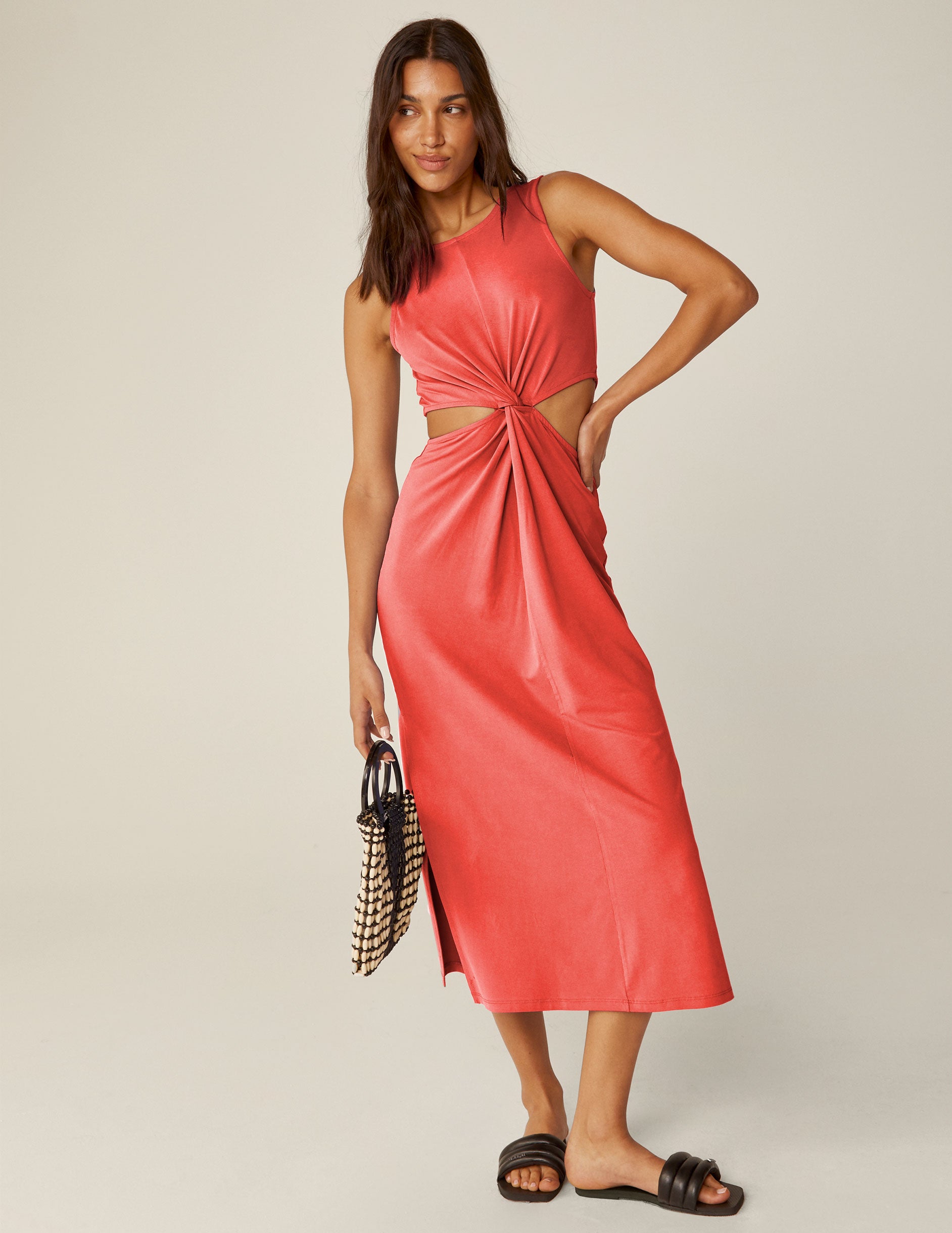 pink twist front sleeveless dress