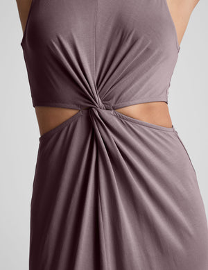 brown twist front midi dress