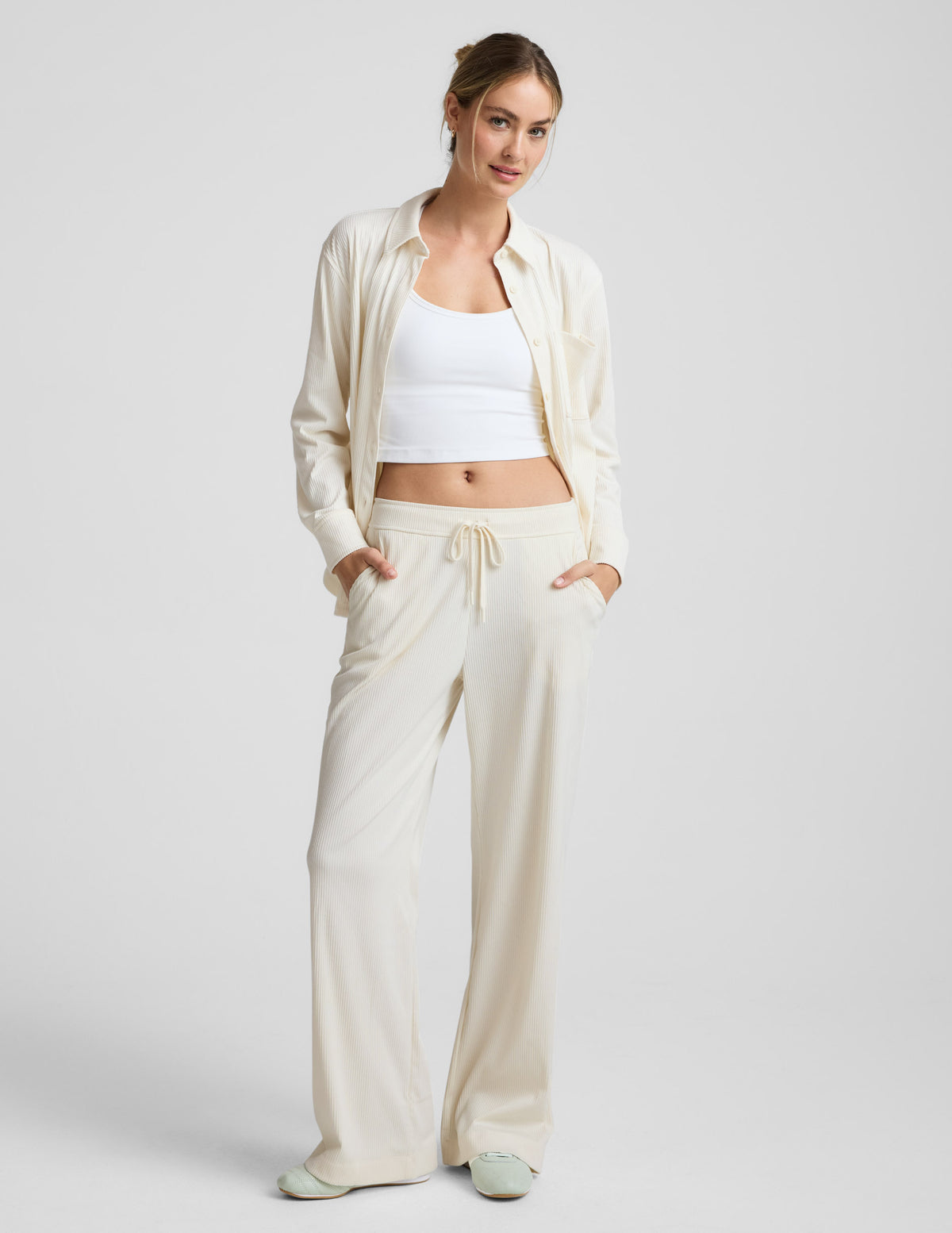 Wide Leg Drawstring Corduroy Pants - Off White | Beyond Yoga