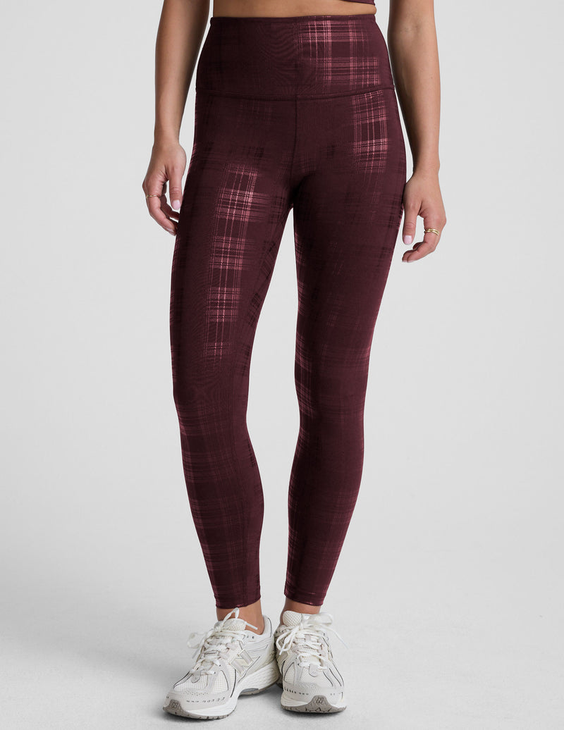 Plaid Foil Burgundy High Waisted Midi Legging